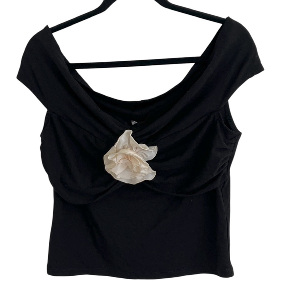 Reformation Black Emerald Knit Top with Floral Applique NWT Large - Picture 2 of 11